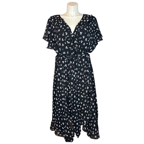 LANE BRYANT 26 Faux Wrap Ruffle Dress Microfloral Chiffon Cottagecore Feminine - Picture 1 of 11